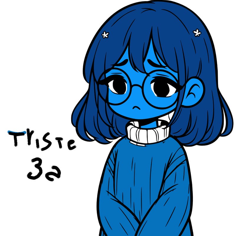 sad girl with glasses in a sweater