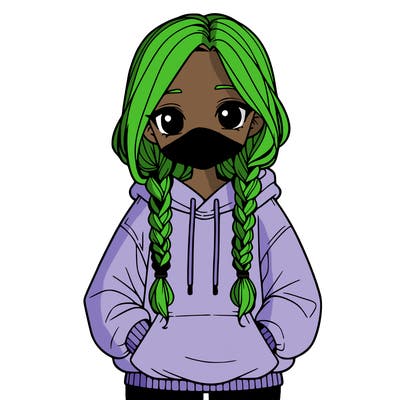 a realistic girl with a oversized hoodie and she has braids