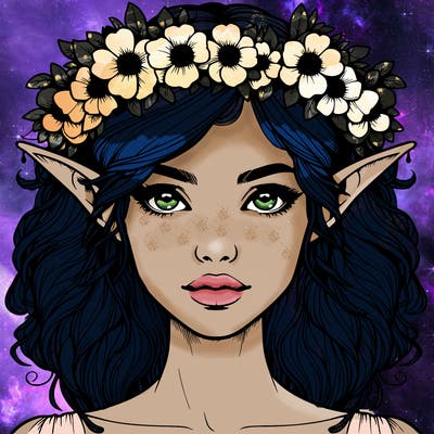 realistic female elf with flower crown