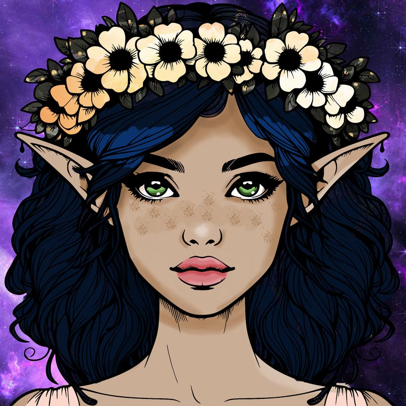 realistic female elf with flower crown