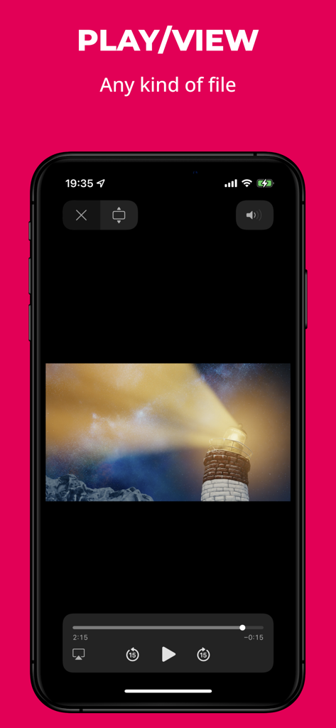 Interfaz de la app fGet reproduciendo un video en iPhone, demostrando sus capacidades de reproducción multimedia