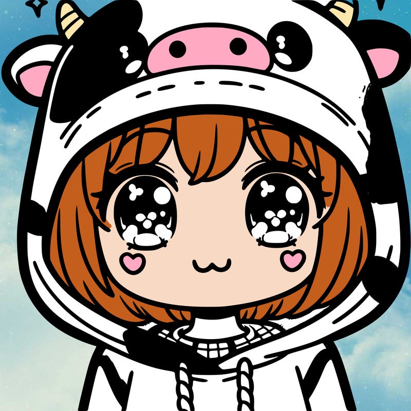 kawaii girl with cow hoodie