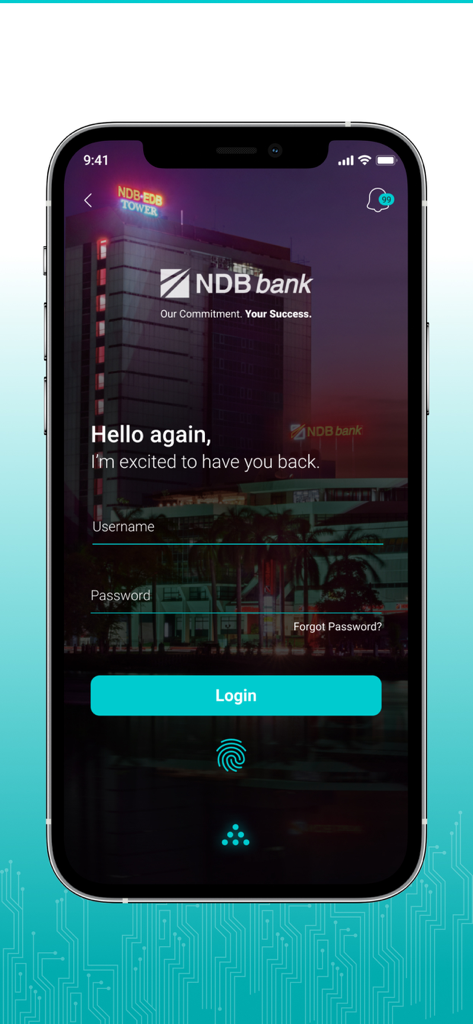 NDB BankによるNeos Biz SMEモバイルバンキングアプリのログイン画面