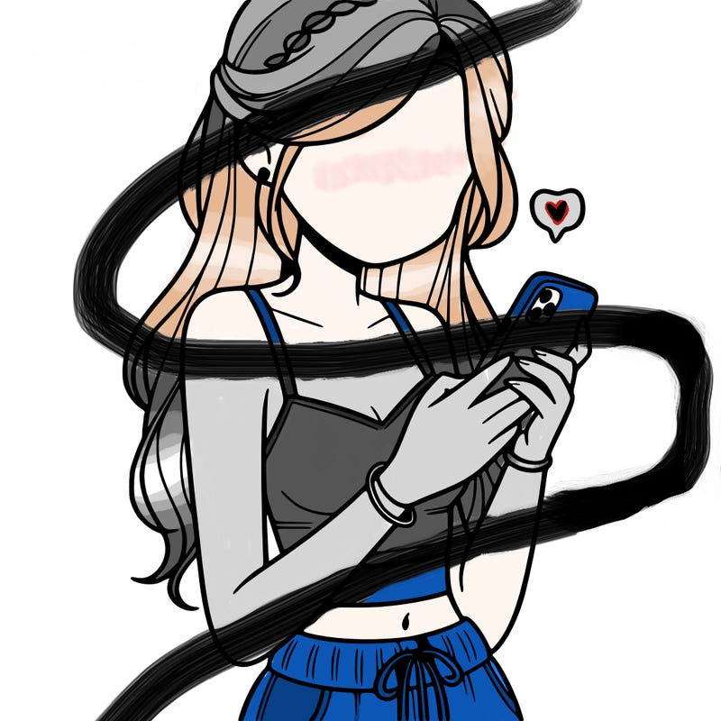 girl with crop top texting on her phone