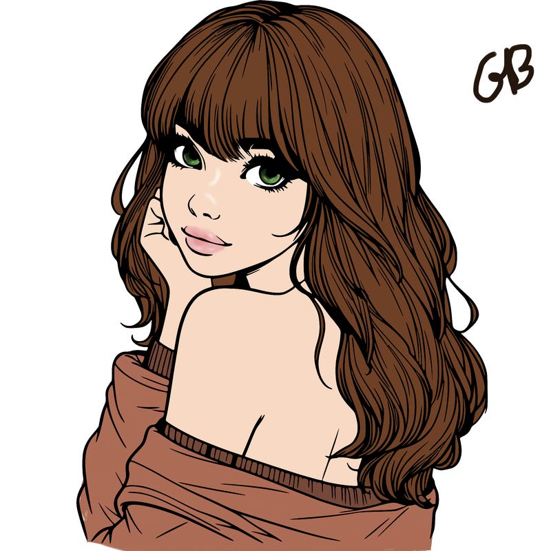 realistic girl with bangs looking over her shoulder