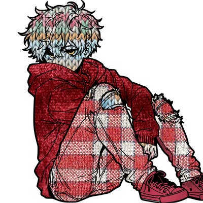 a male hoddie ripped jeans messy hair anime