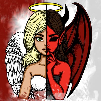 realistic angel half demon