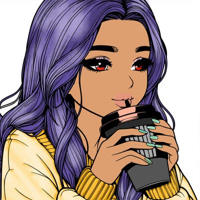 realistic girl drinking coffee