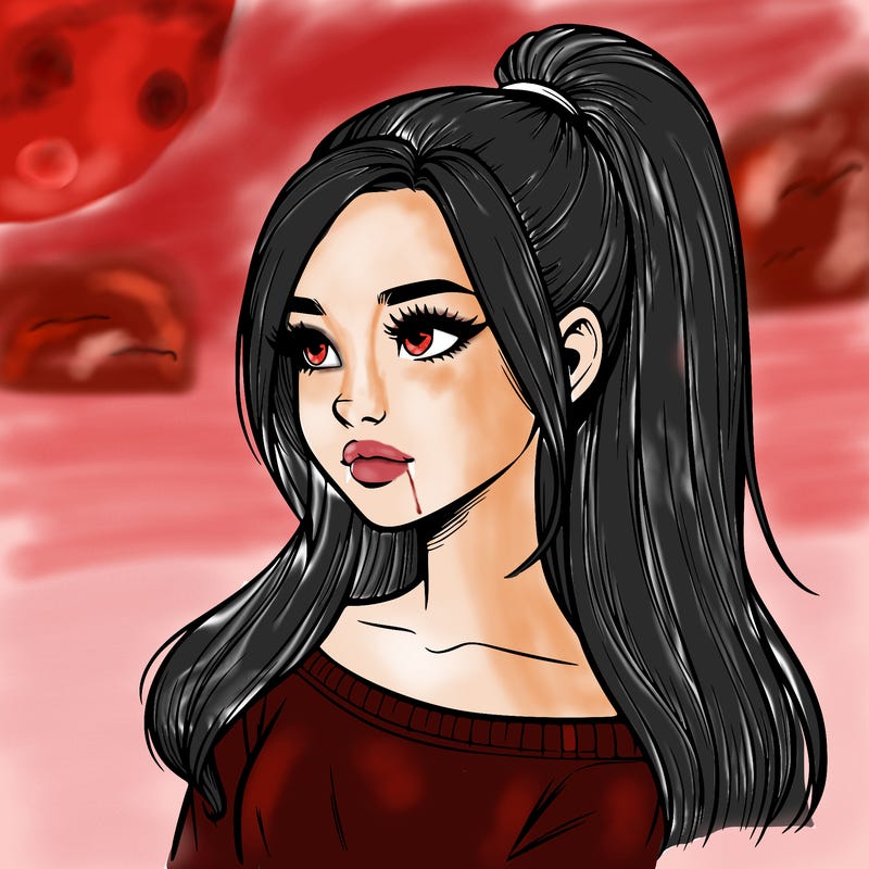 realistic girl with a high ponytail