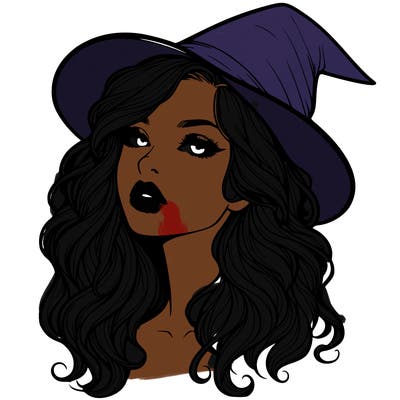 realistic witch girl with wavy hair and lips