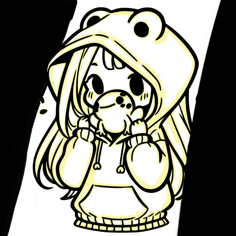 a girl holding a froggy hoodie