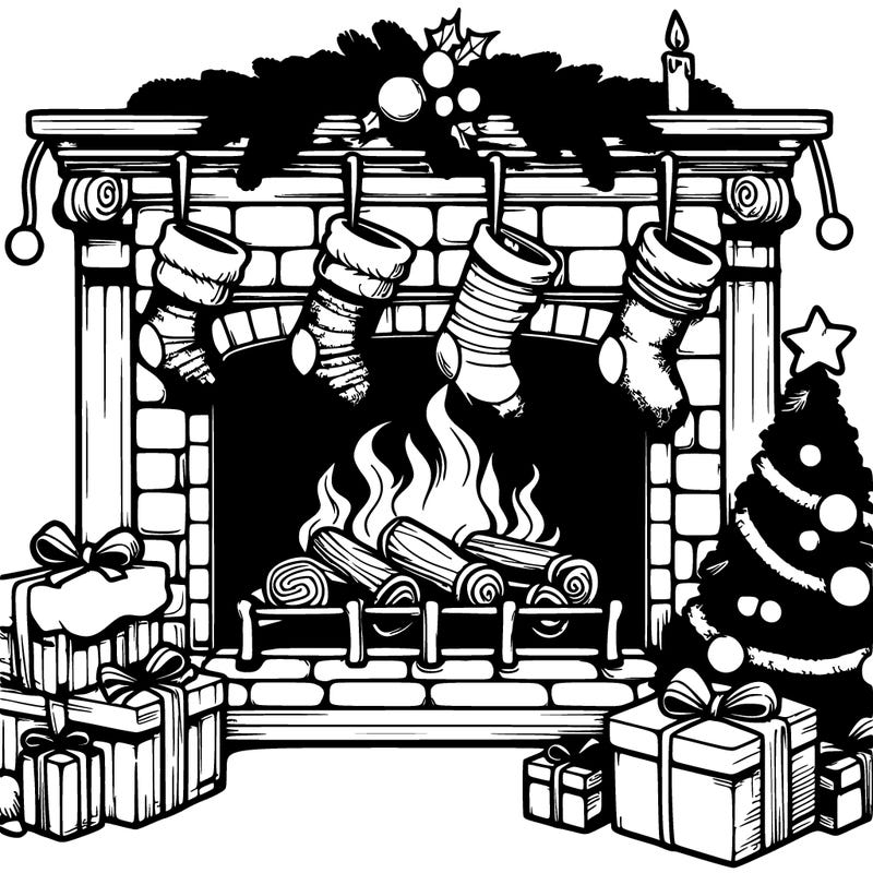 realistic fireplace with stockings
