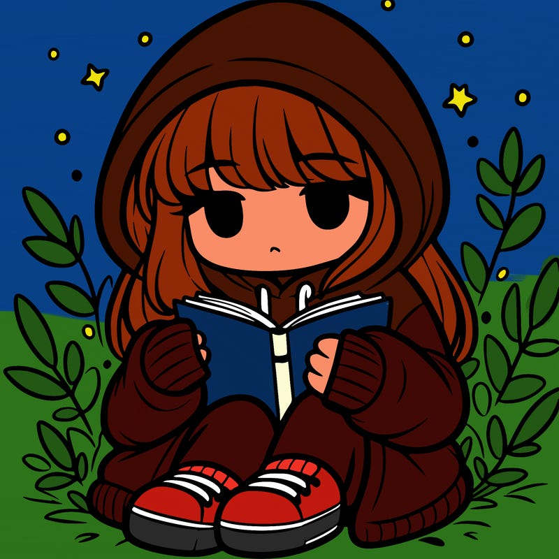 girl in oversized hoodie reading a book