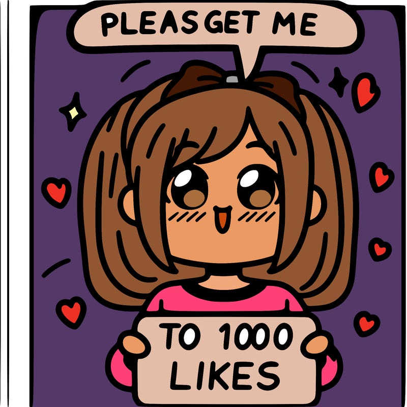 a girl saying please get me to 100 likes