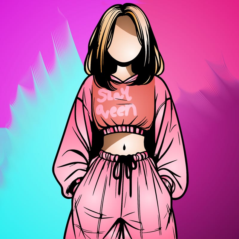 realistic girl faceless with baggy pants and a crop top