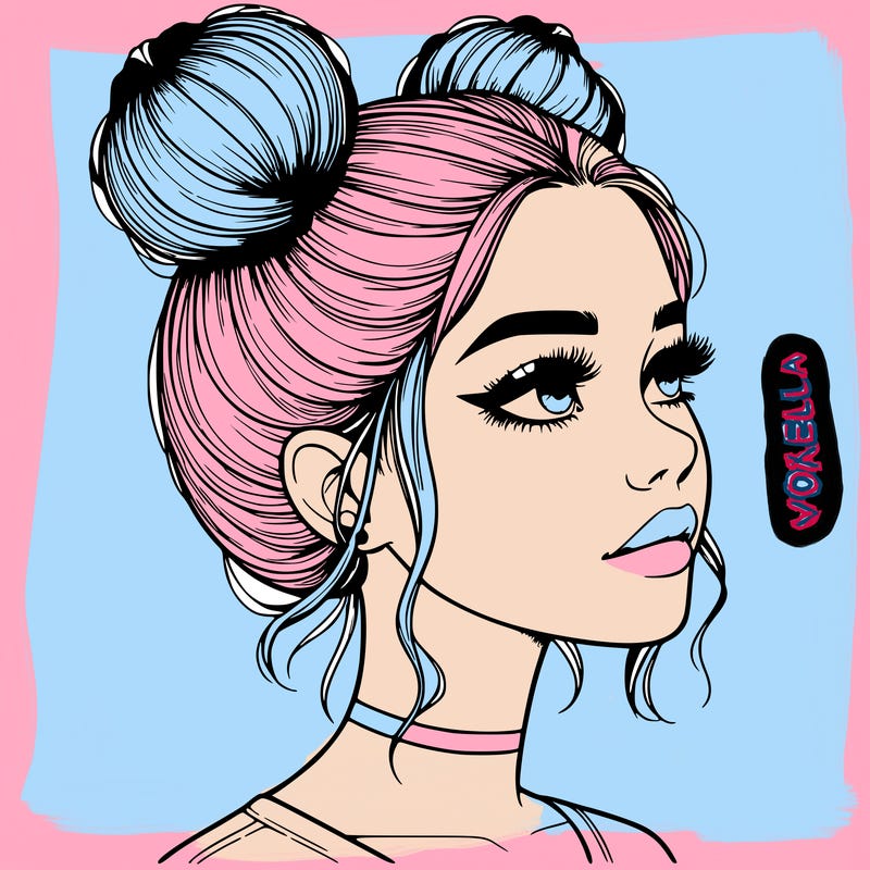 realistic girl with buns on the top of her head