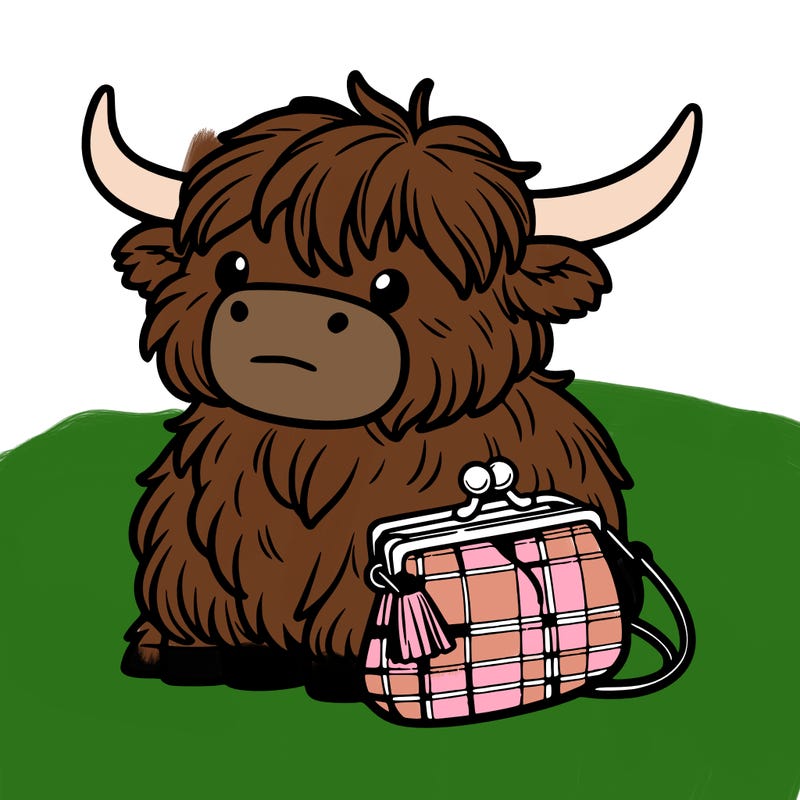 highland cow in a purse