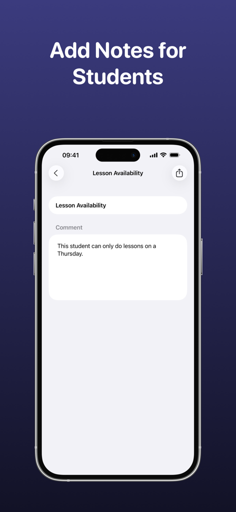 Una captura de pantalla de la aplicación Instructor que muestra una nota del estudiante sobre la disponibilidad de la lección.