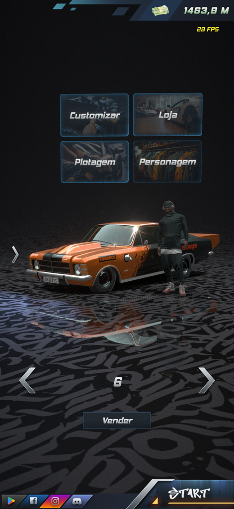 Project Xtreme - Menú del garaje del juego móvil Project Xtreme con un coche personalizado y un avatar de personaje