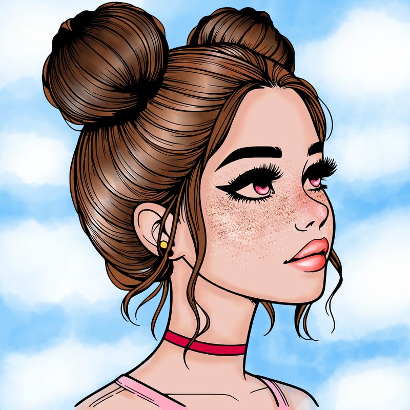 realistic girl with buns on the top of her head