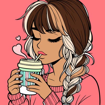 realistic girl drinking coffee