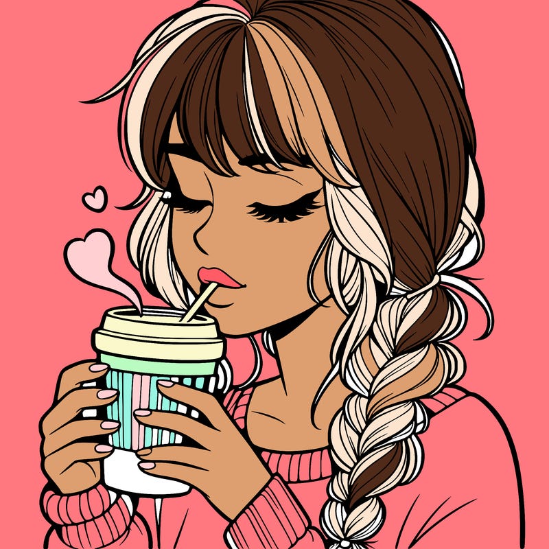 realistic girl drinking coffee