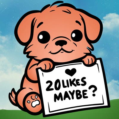 a puppy holding a sign that says 2 likes maybe?