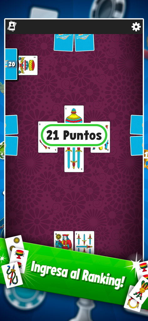 Brisca Más - Juegos de Cartas - Pantalla de juego de Brisca Más mostrando cartas españolas tradicionales y la puntuación