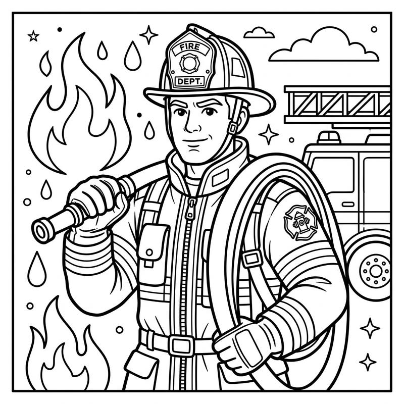 Let your child's imagination blaze with this exciting firefighter coloring page, specially designed for young heroes. Featuring a brave firefighter ready for action, it's perfect for teaching about community helpers and safety.