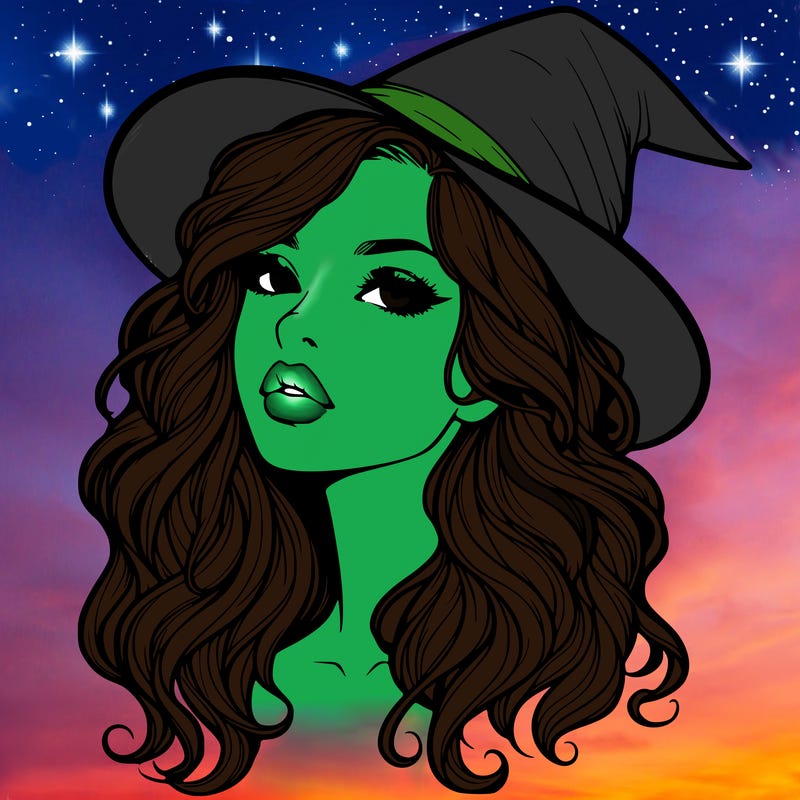realistic witch girl with wavy hair and lips