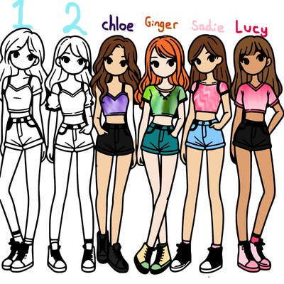 a group of girls wearing crop tops and shorts