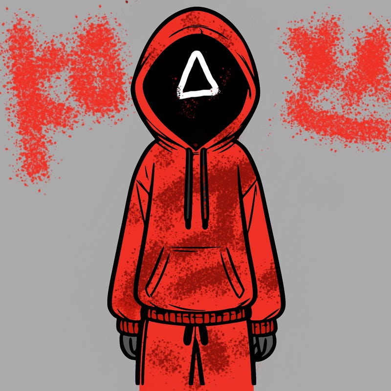 faceless girl in a tracksuit with a hood on and no hair