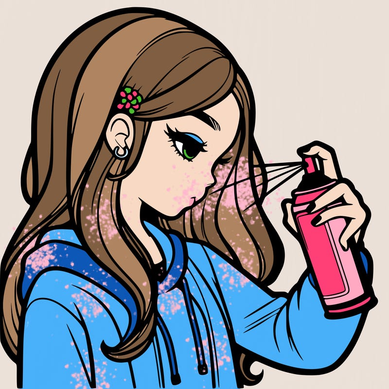 a realistic girl spray painting