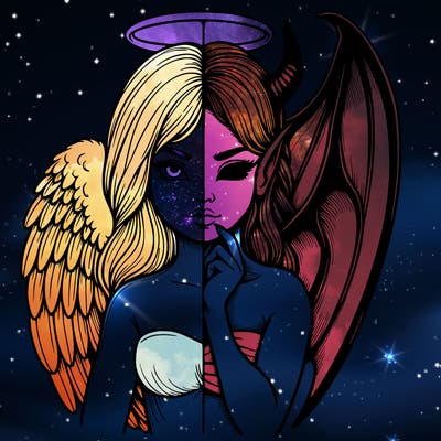 realistic angel half demon