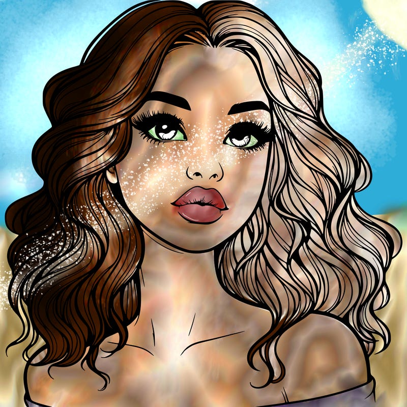 realistic girl with wavy hair and lips