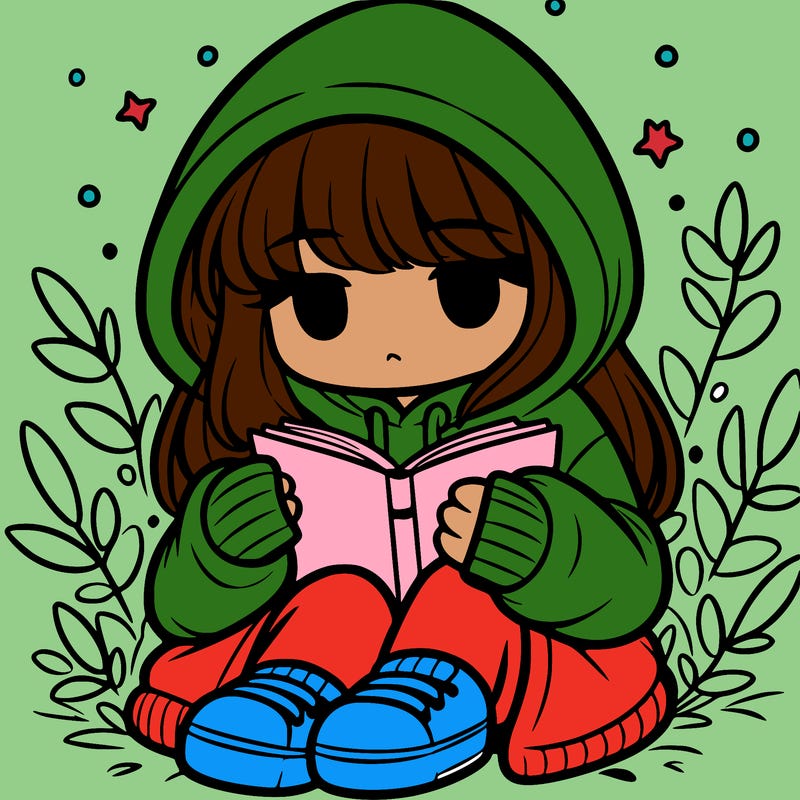 girl in oversized hoodie reading a book
