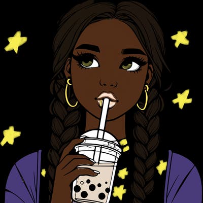 realistic girl with braided hair drinking boba