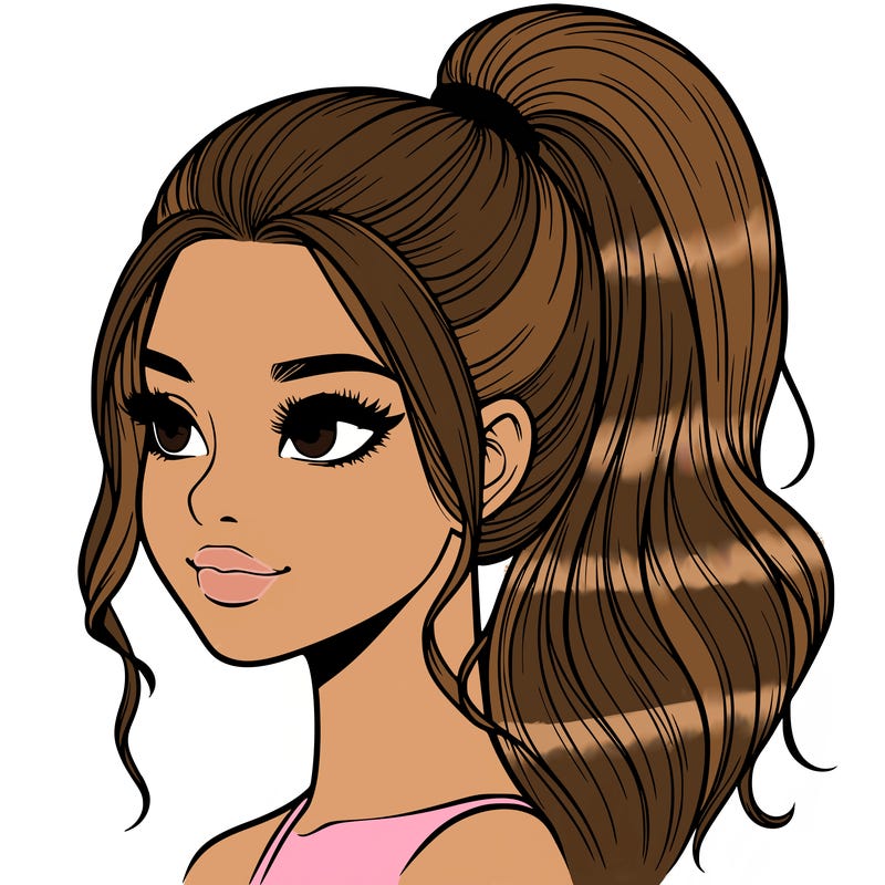 realistic girl with a high ponytail