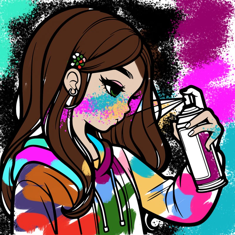 a realistic girl spray painting