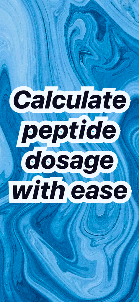 Promotional graphic with the text Calculate peptide dosage with ease on a blue swirling background