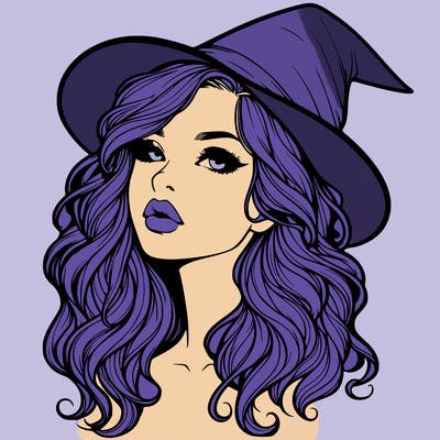 realistic witch girl with wavy hair and lips