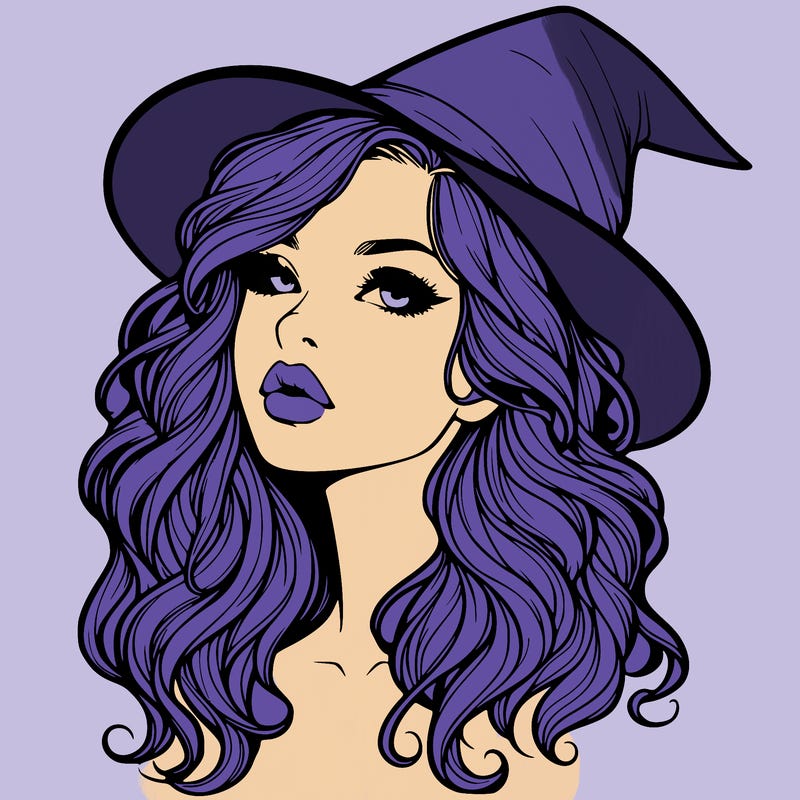 realistic witch girl with wavy hair and lips