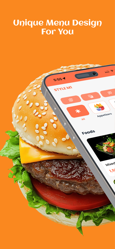 Aplicativo móvel eMenu AI exibindo um design de menu digital personalizável para restaurantes