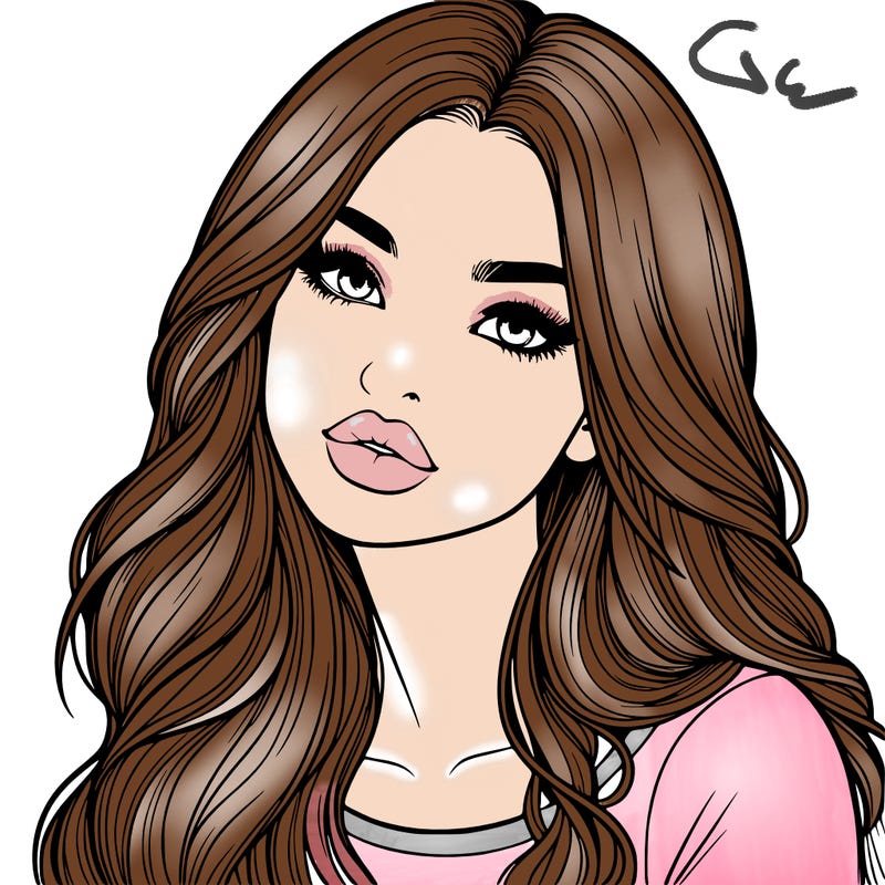 realistic girl with hair on her hair and lips