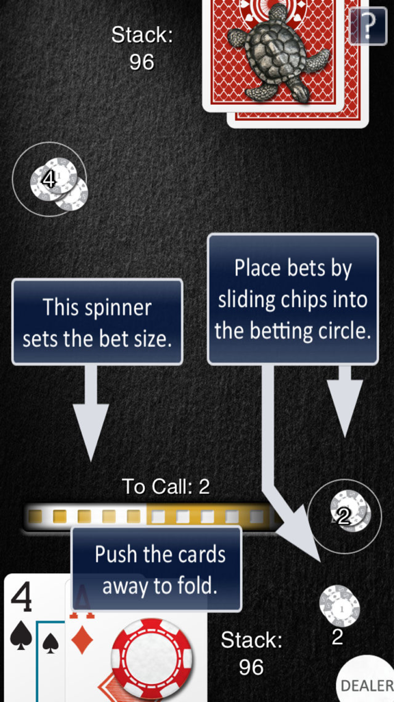 Heads Up: Hold'em  (1-on-1 Poker) - In game tutorial showing how to set bets and fold cards in 1 on 1 poker