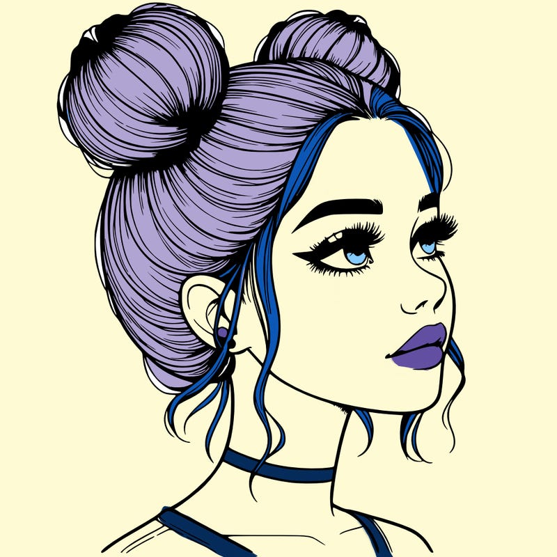 realistic girl with buns on the top of her head