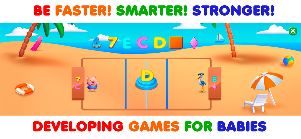 RMB Games - Toddler Learning - A beach themed educational game for toddlers featuring characters with letters and numbers