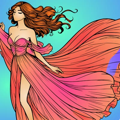 realistic woman in dress flowing the the wind