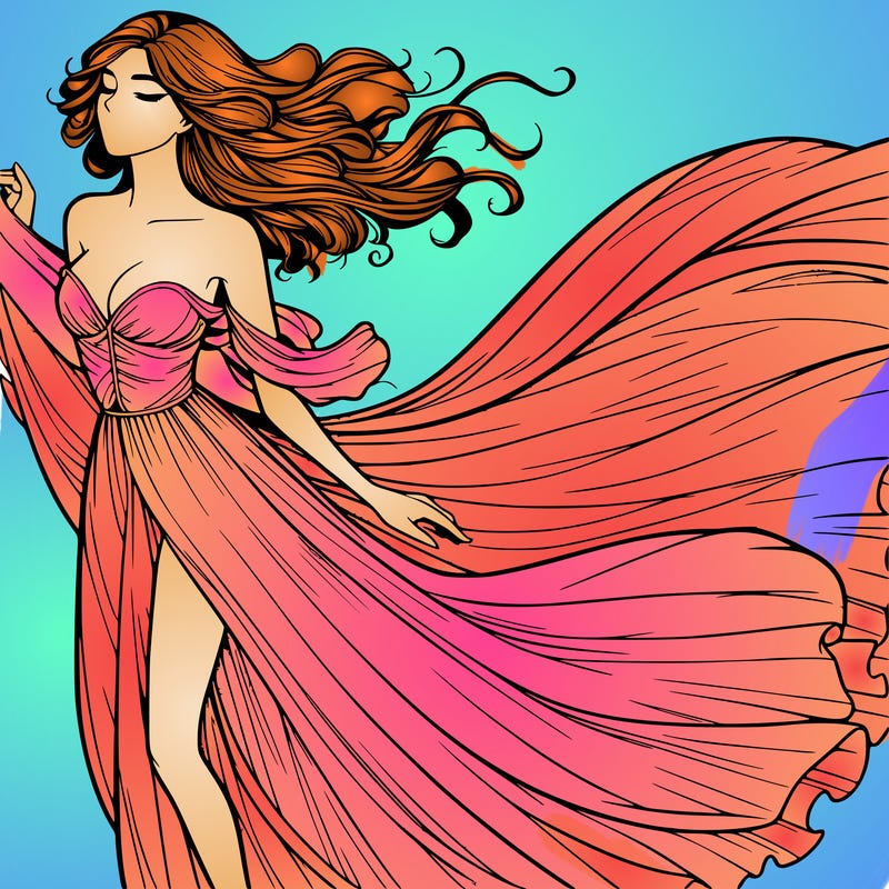 realistic woman in dress flowing the the wind