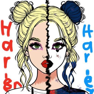 realistic girl with two buns in hair and lips